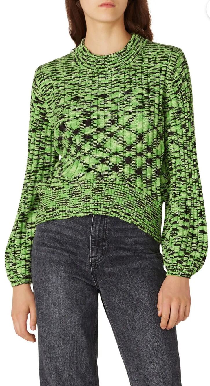 Blank NYC The Clash green ribbed puff sleeve sweater Size small Dopamine Artsy